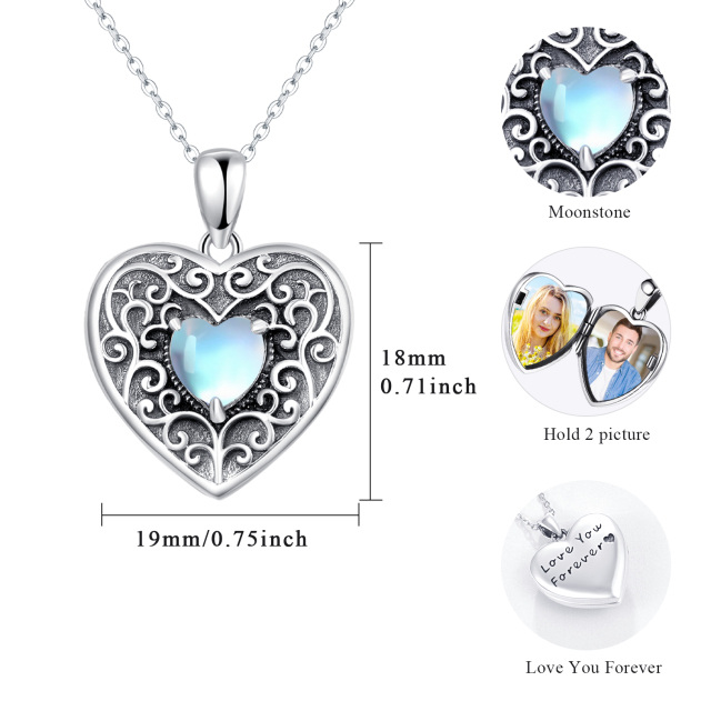 Sterling Silver Heart Shaped Moonstone Personalized Photo & Heart Personalized Photo Locket Necklace with Engraved Word-5