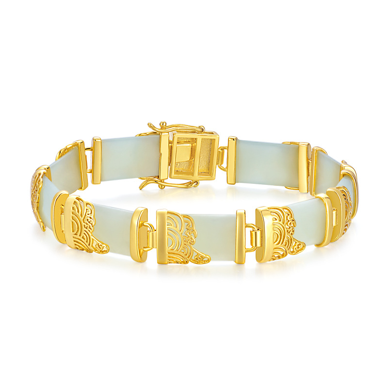 Bracelet en argent sterling avec pendentif nuage de jade plaqué or jaune
