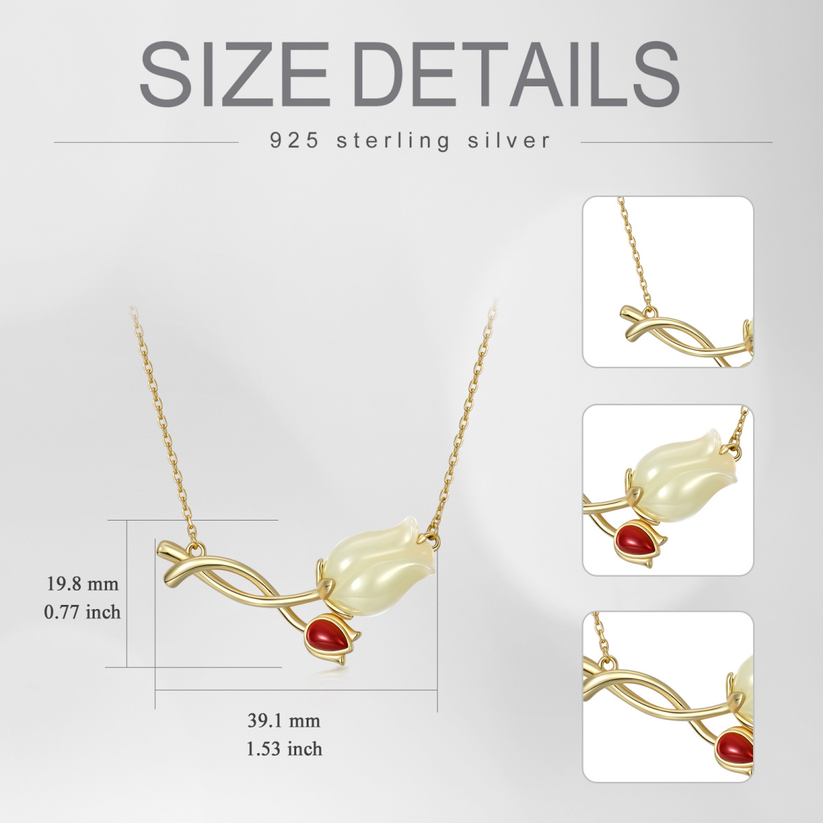 Sterling Silver with Yellow Gold Plated Jade Tulip Pendant Necklace-5