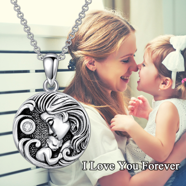 Sterling Silver Mother & Daughter Personalized Photo Locket Necklace with Engraved Word-4