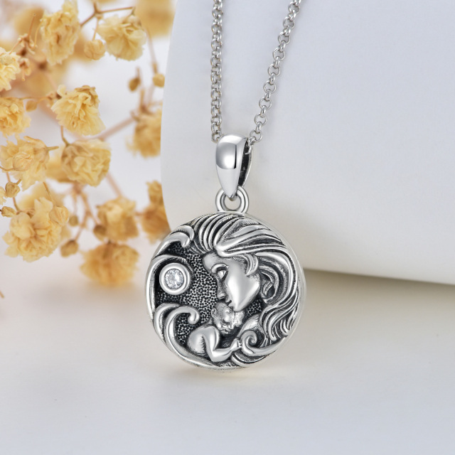 Sterling Silver Mother & Daughter Personalized Photo Locket Necklace with Engraved Word-2