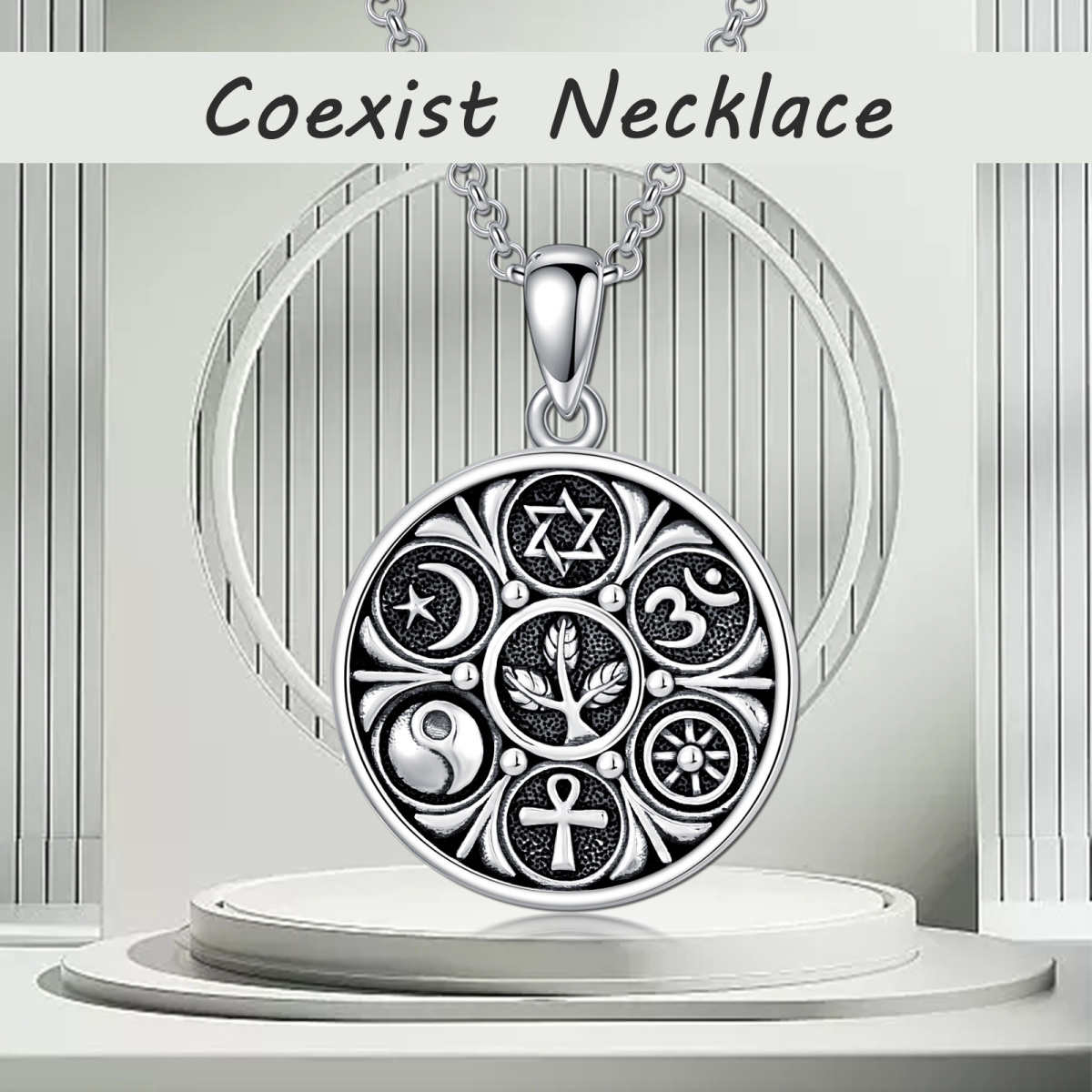 Collier en argent sterling avec pendentif Ankh, Ohm, étoile de David et Yin Yang-6