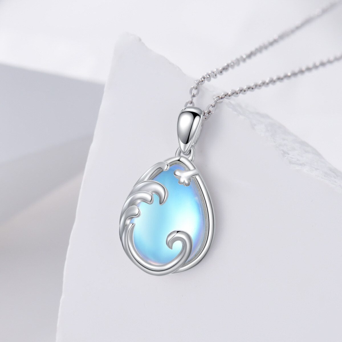 Sterling Silver Moonstone Drop Shape Pendant Necklace-3