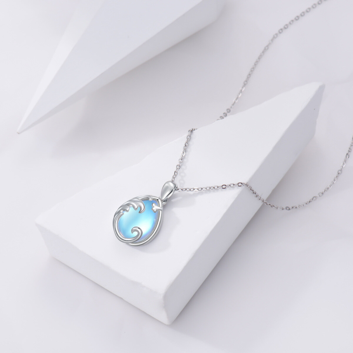 Sterling Silver Moonstone Drop Shape Pendant Necklace-4