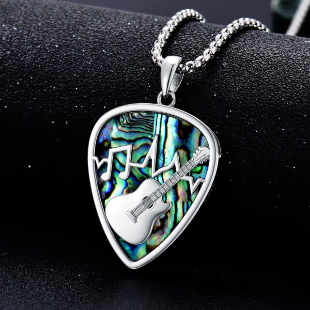 Sterling Silver Abalone Shellfish Guitar & Musical Note Pendant Necklace-3