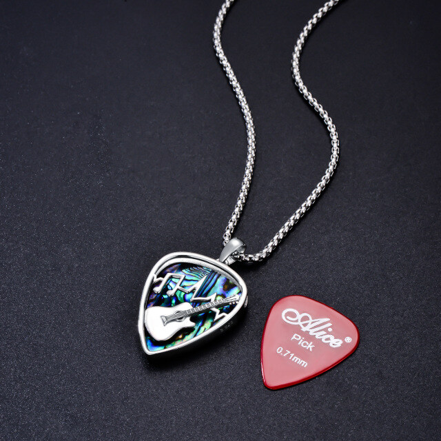 Sterling Silver Abalone Shellfish Guitar & Musical Note Pendant Necklace-5