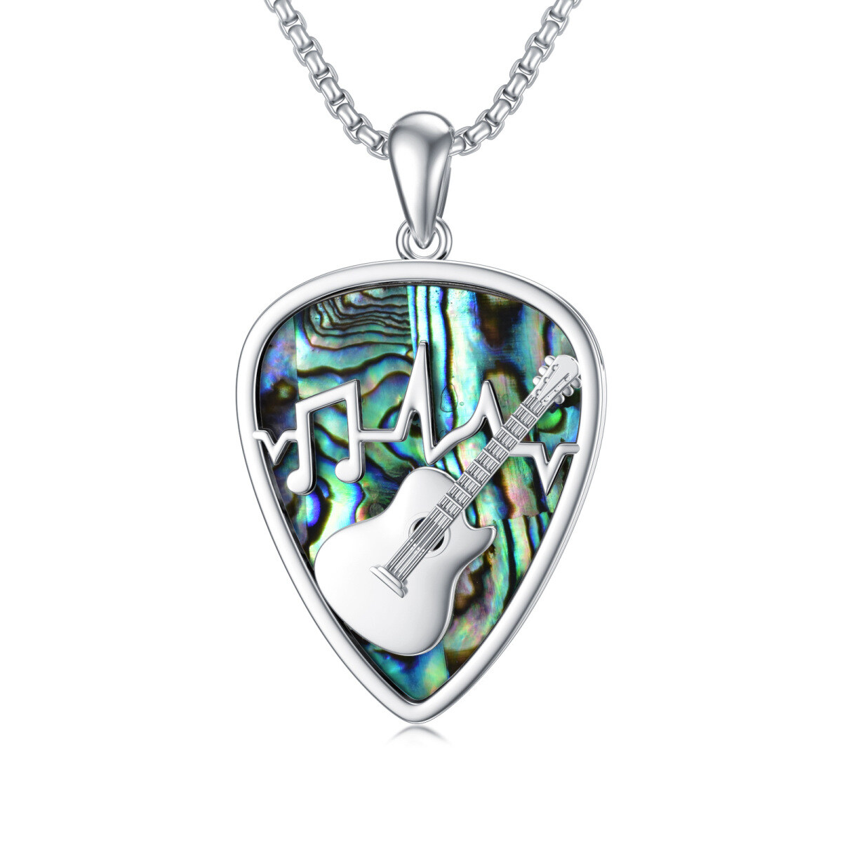 Collier en argent sterling avec pendentif Abalone Shellfish Guitar & Musical Note (guitare et notes de musique)-1