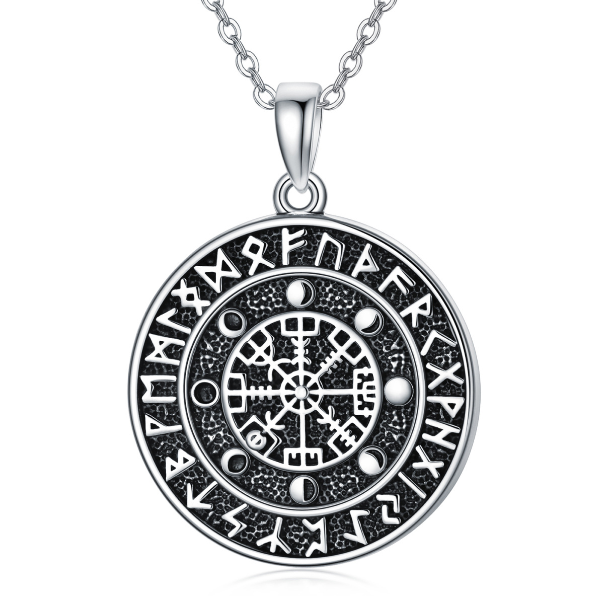 Plata de ley Vikingo Runa Vegvisir Símbolo Amuleto Colgante Collar-1