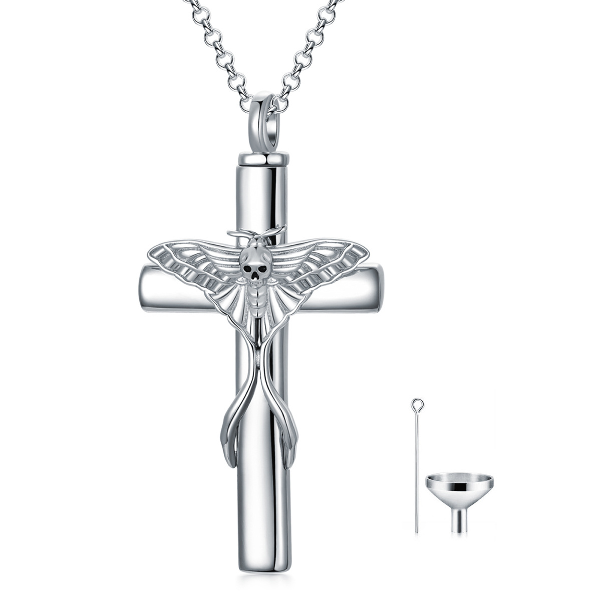Sterling Silver Cross & Skull Urn Necklace for Ashes-1