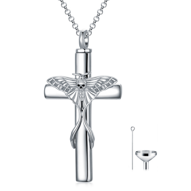Sterling Silver Cross & Skull Urn Necklace for Ashes-0