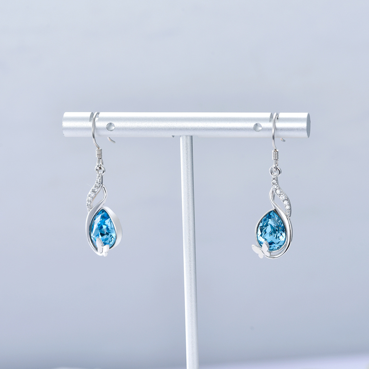 Pendientes de plata de ley con forma de mariposa de cristal-4