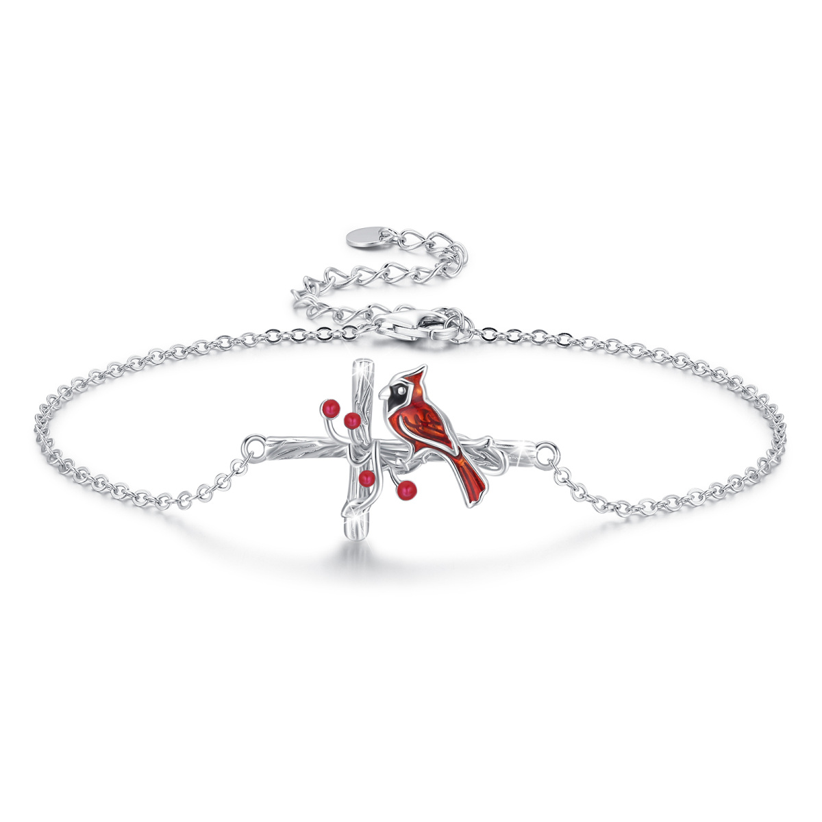 Sterling Silver Cardinal & Cross Pendant Bracelet-1