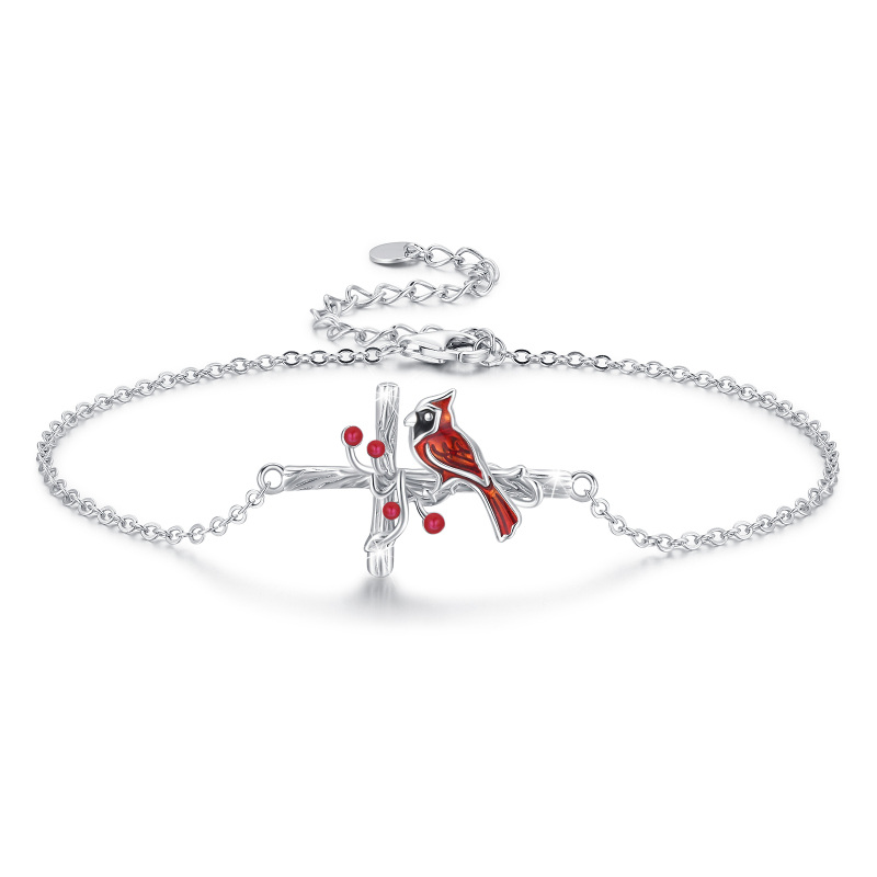 Sterling Silver Cardinal & Cross Pendant Bracelet