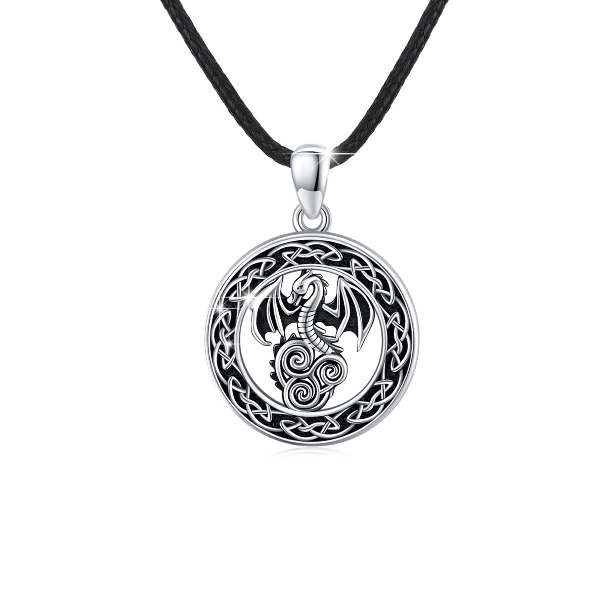 Sterling Silver Dragon & Celtic Knot Pendant Necklace-1
