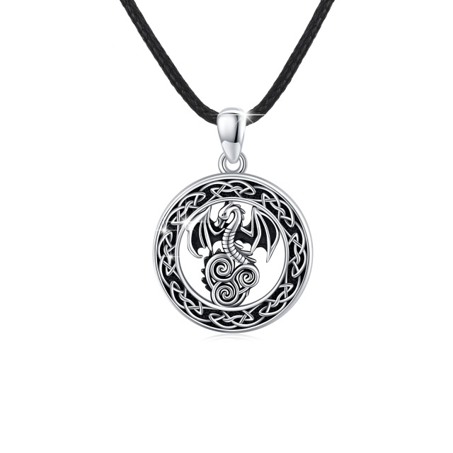 Sterling Silber Drache & Keltischer Knoten Anhänger Halskette-0