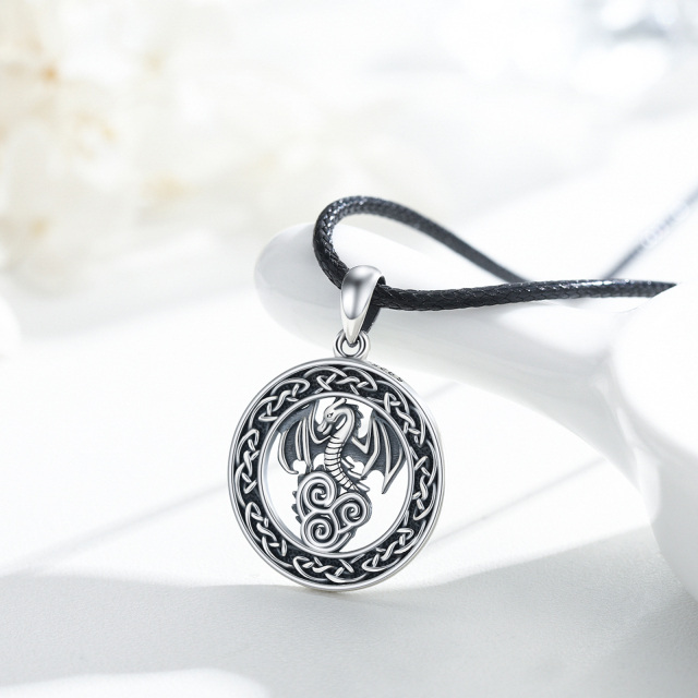 Sterling Silver Dragon & Celtic Knot Pendant Necklace-1