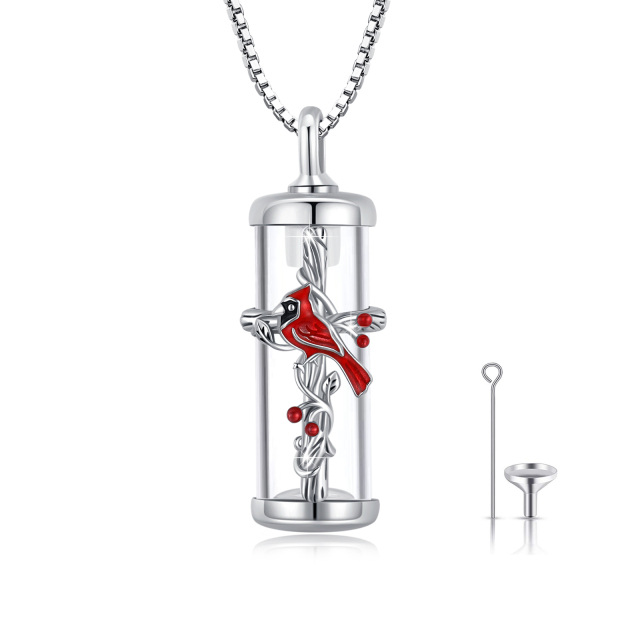 Sterling Silver Cardinal & Cross Urn Necklace for Ashes-0