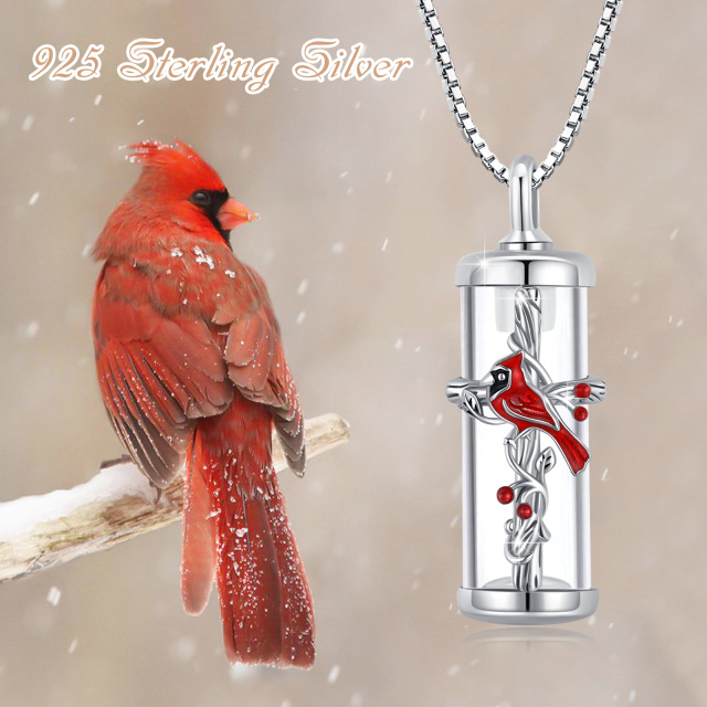 Sterling Silver Cardinal & Cross Urn Necklace for Ashes-3