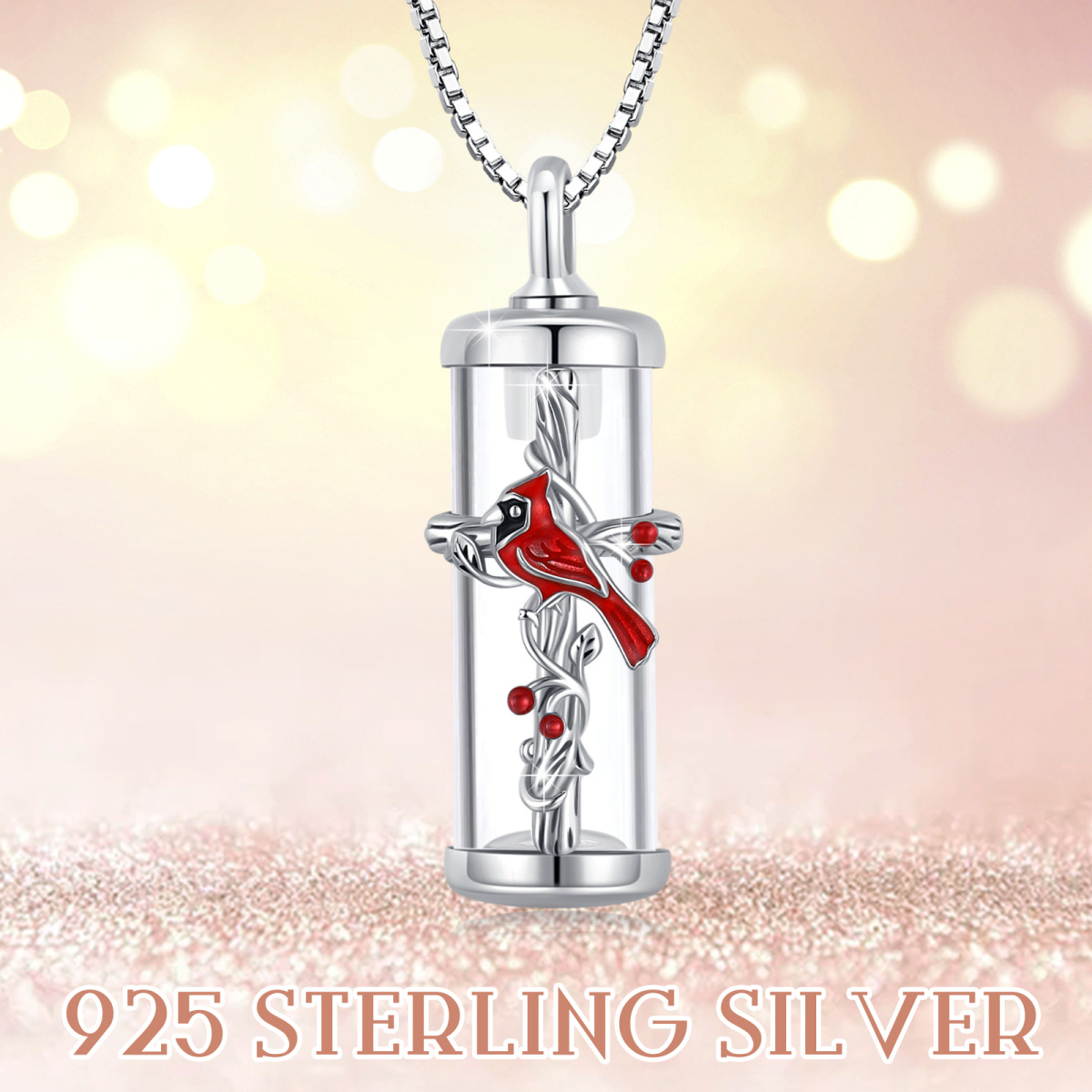 Sterling Silber Kardinal & Kreuz Urne Halskette-7