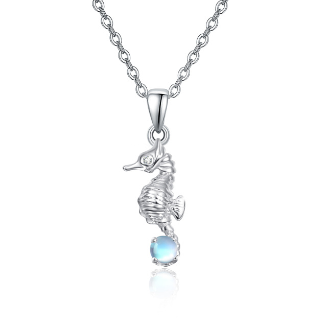 Sterling Silver Moonstone Seahorse Cable Chain Necklace-0