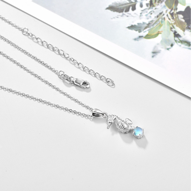 Sterling Silver Moonstone Seahorse Cable Chain Necklace-2
