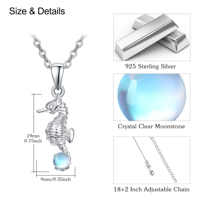 Sterling Silver Moonstone Seahorse Cable Chain Necklace-3