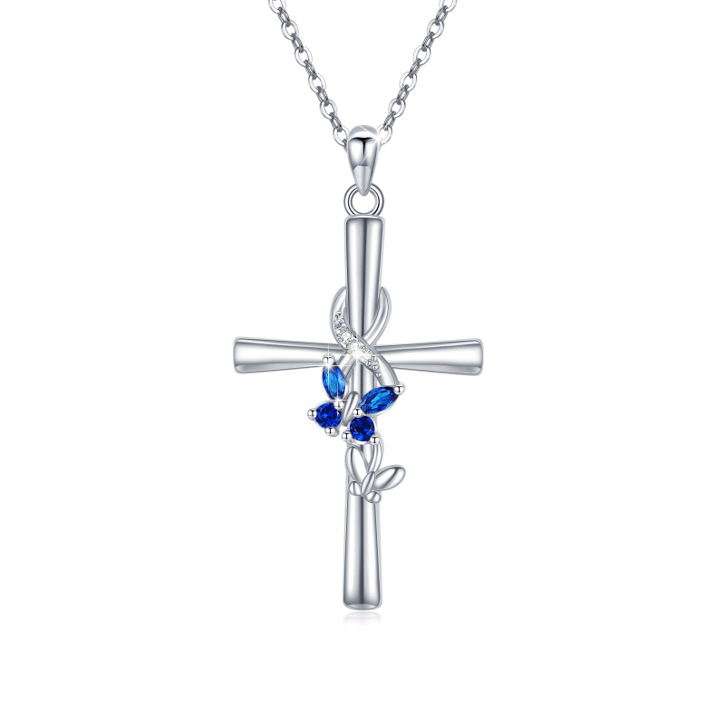 Sterling Silver Cubic Zirconia Butterfly & Cross Pendant Necklace