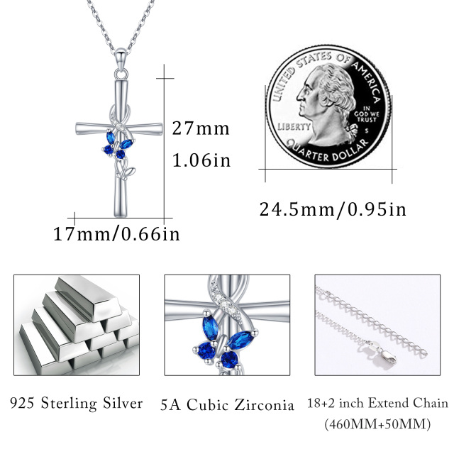 Sterling Silver Cubic Zirconia Butterfly & Cross Pendant Necklace-3