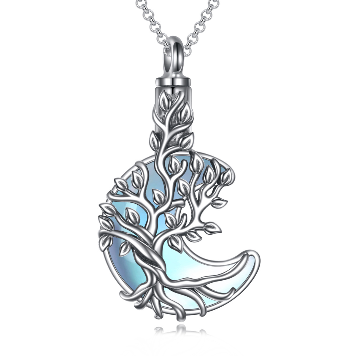 Sterling Silver Moonstone Tree Of Life & Moon Urn Necklace for Ashes-1