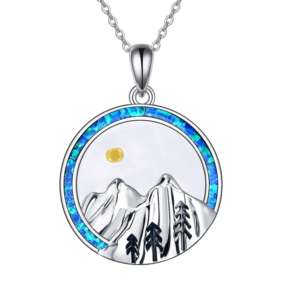 Sterling Silver Opal Mountains & Mustard Seeds Pendant Necklace-1