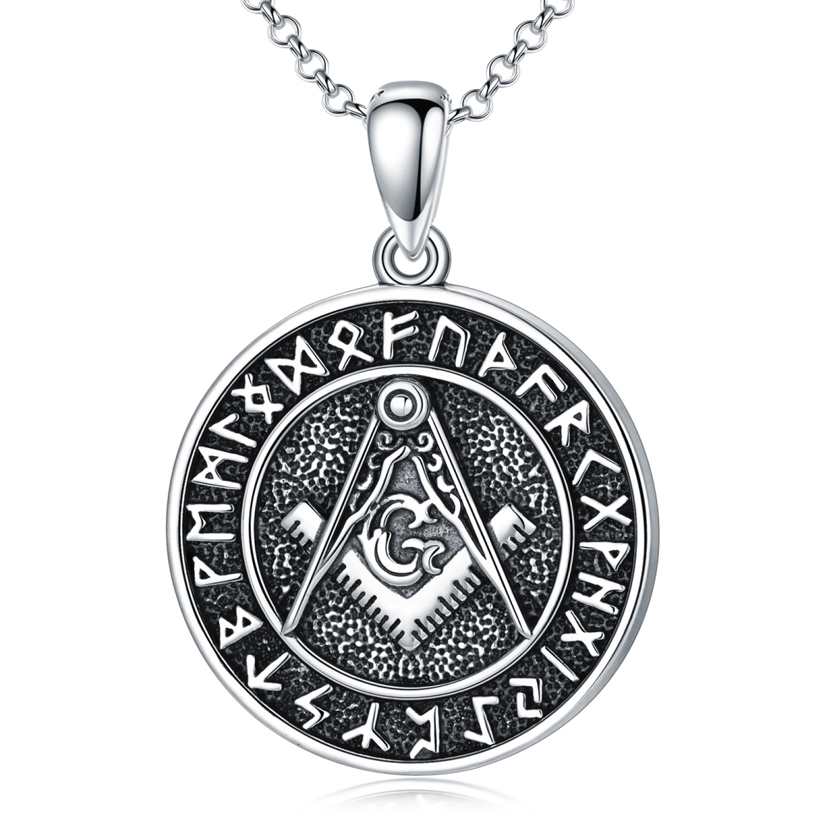Sterling Silver Masonic Symbol Pendant Necklace for Men-1