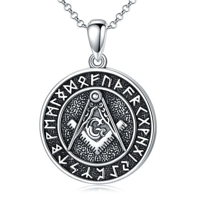 Sterling Silver Masonic Symbol Pendant Necklace for Men-0