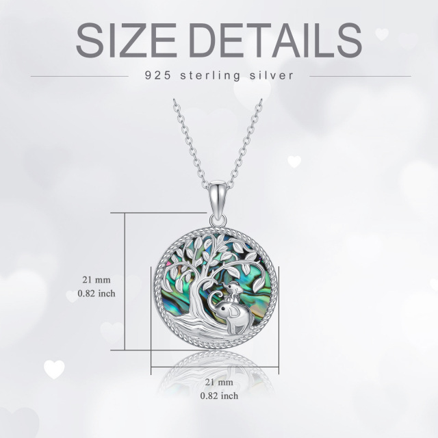 Sterling Silver Abalone Shellfish Elephant & Tree Of Life Pendant Necklace-5