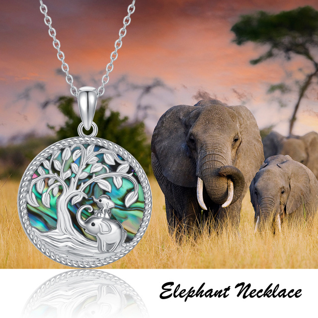 Sterling Silver Abalone Shellfish Elephant & Tree Of Life Pendant Necklace-3