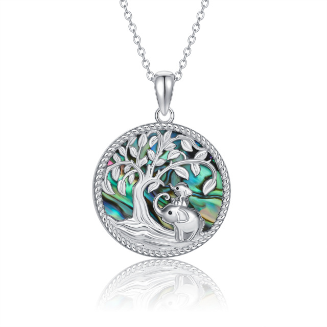 Sterling Silver Abalone Shellfish Elephant & Tree Of Life Pendant Necklace-0