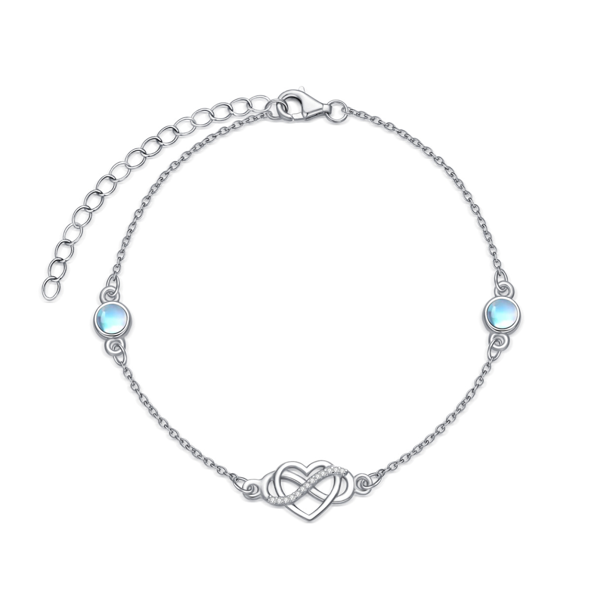 Sterling Silver Circular Shaped Moonstone Heart Pendant Bracelet-1