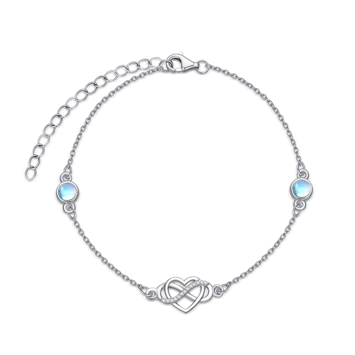 Pulsera colgante de plata de ley con forma circular de corazón de piedra de luna-1