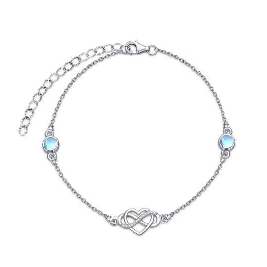 Sterling Silver Circular Shaped Moonstone Heart Pendant Bracelet