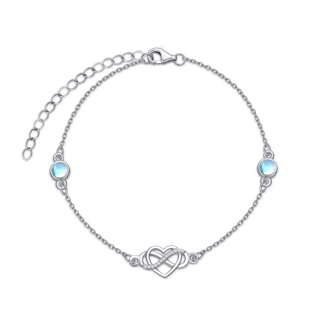 Pulsera con colgante de corazón de piedra lunar en forma circular de plata de ley-0