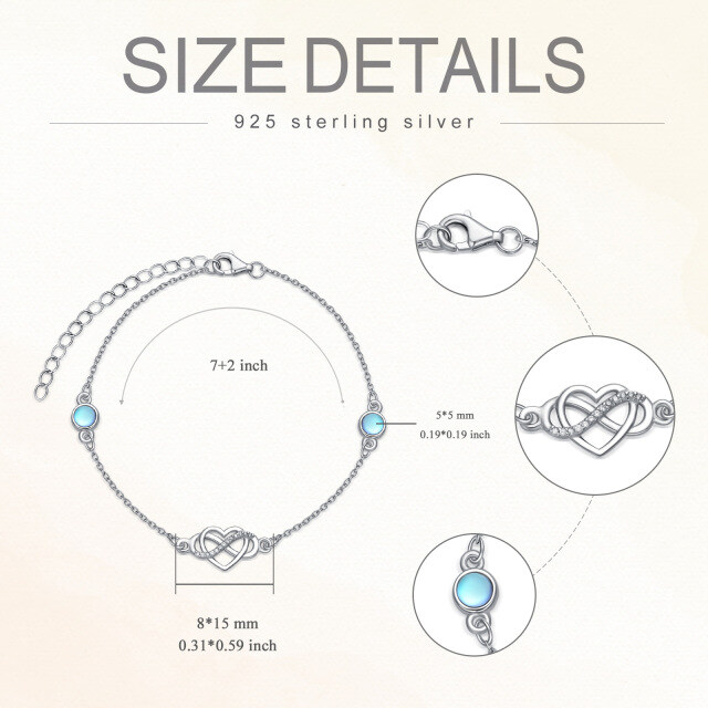 Sterling Silver Circular Shaped Moonstone Heart Pendant Bracelet-4