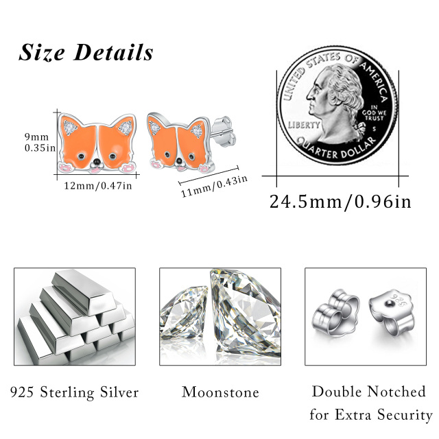 Sterling Silver Circular Shaped Cubic Zirconia Fox Stud Earrings-6