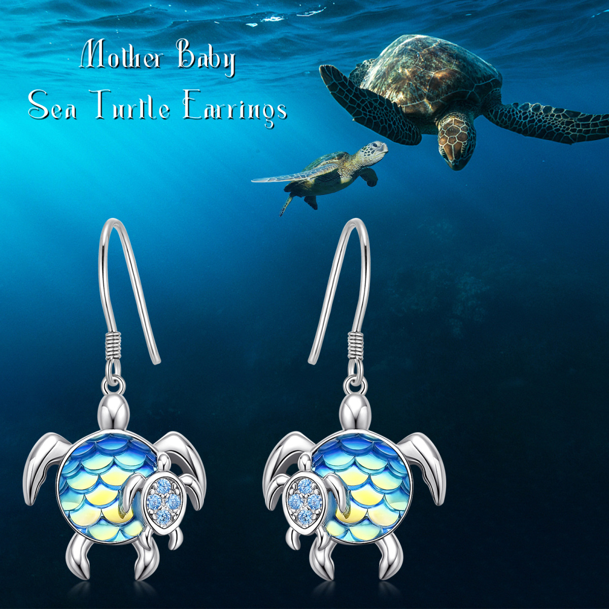 Pendants d'oreilles en argent sterling avec zircon cubique en forme de tortue-6