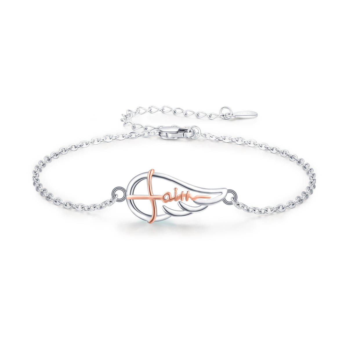 Bracelet en argent sterling avec pendentif aile d'ange bicolore et mot gravé-1