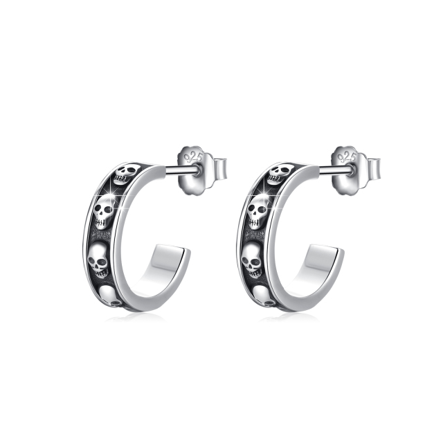 Sterling Silver Skull Hoop Earrings-0