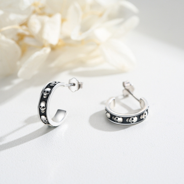 Sterling Silver Skull Hoop Earrings-3