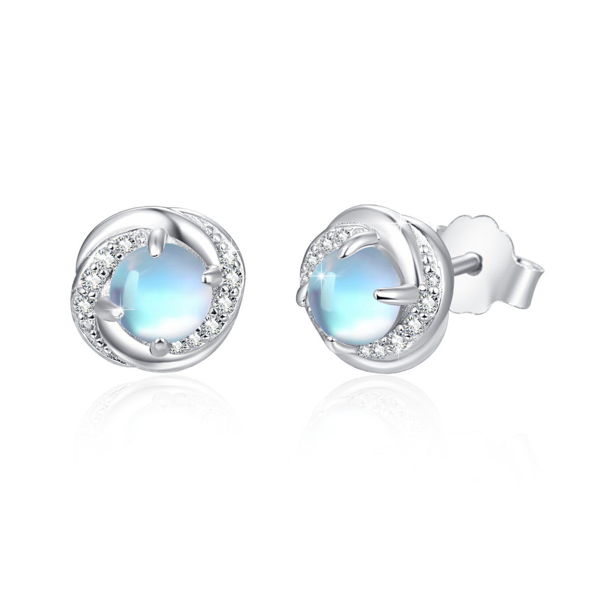 Sterling Silver Moonstone Stud Earrings-1