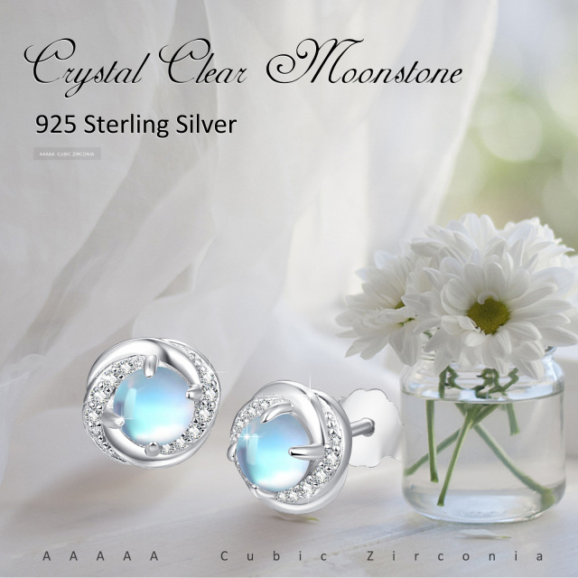 Sterling Silver Moonstone Stud Earrings-5