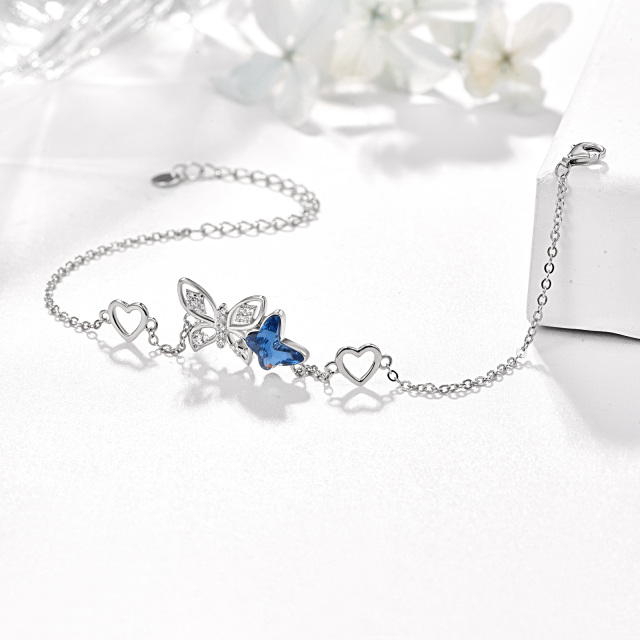 Pulseira de prata esterlina com pingente de coração e borboleta de cristal azul-3