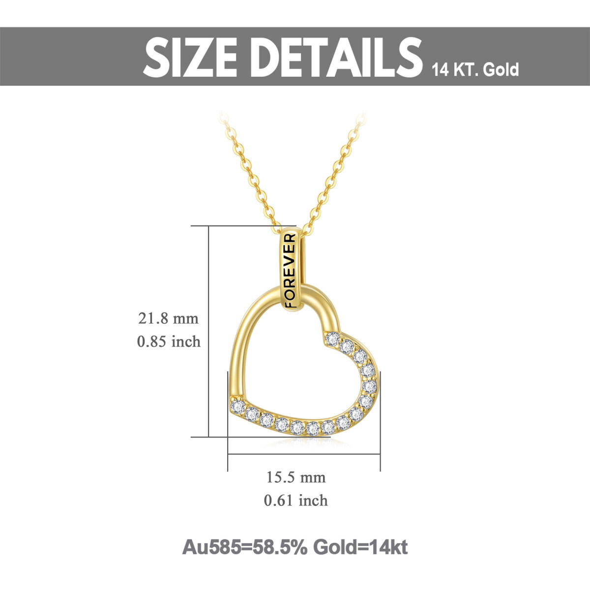 14K Gold Cubic Zirconia Heart Pendant Necklace with Engraved Word-6