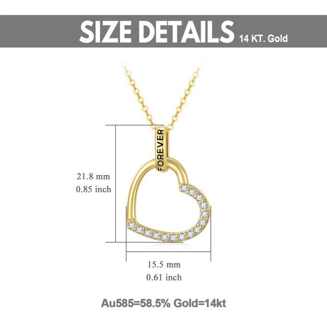14K Gold Cubic Zirconia Heart Pendant Necklace with Engraved Word-5